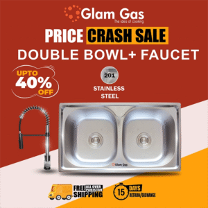 glam gas combo deal – sink f 02 with ring 11 faucet | premium double bowl kitchen sink