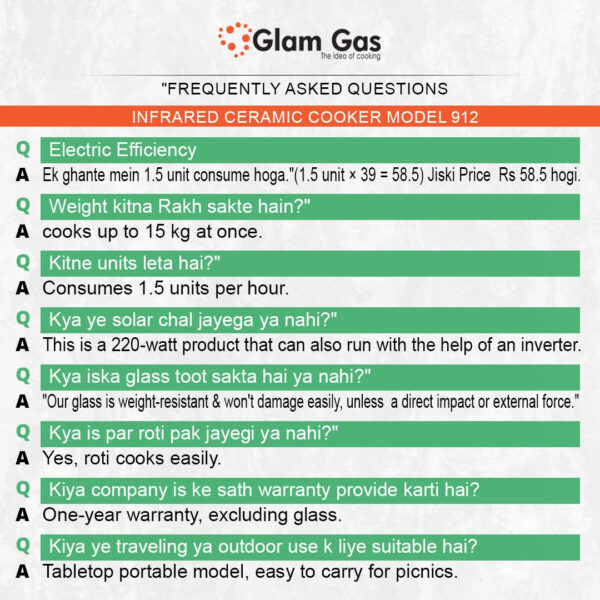 glam gas | hot glow 912 | infrared ceramic cooker | hot plate | choolah