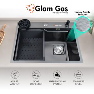 glam gas sink life style 6 6 bk texture | stainless steel sink | kitchen sink | single kitchen bowl | kitchen basin
