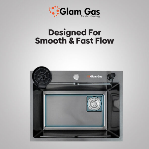 glam gas sink life style 6 6 bk texture | stainless steel sink | kitchen sink | single kitchen bowl | kitchen basin