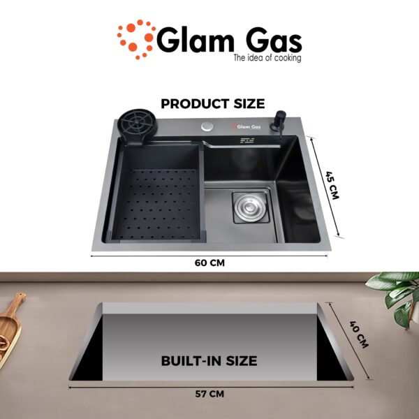 glam gas sink life style 6 6 bk texture | stainless steel sink | kitchen sink | single kitchen bowl | kitchen basin