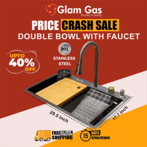 glam gas sink life style 11 12 (texture) | stainless steel sink | kitchen sink | double kitchen bowl | kitchen basin