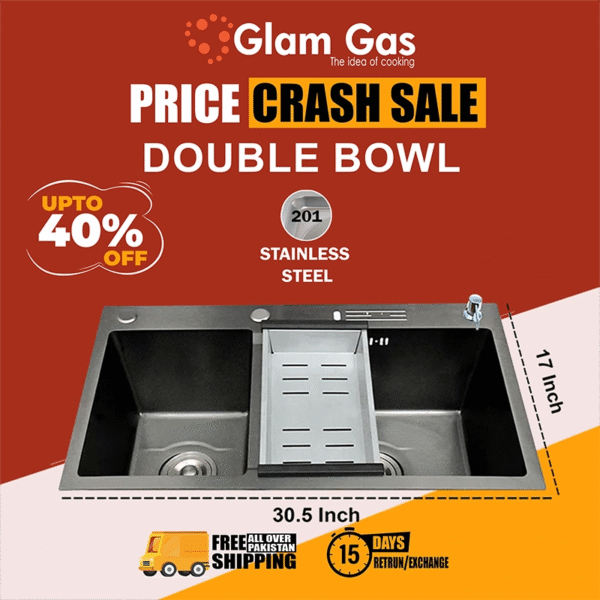 glam gas sink lifestyle 57 texture | stainless steel sink | kitchen sink | double kitchen bowl | kitchen basin