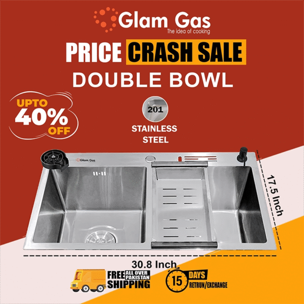Glam Gas Lifestyle 57 double bowl stainless steel kitchen sink