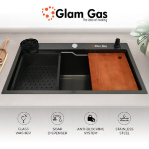 glam gas sink lifestyle obl bk | stainless steel sink | kitchen sink | single kitchen bowl | kitchen basin