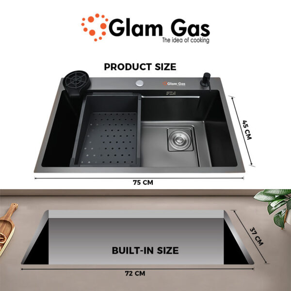 glam gas sink lifestyle obl bk | stainless steel sink | kitchen sink | single kitchen bowl | kitchen basin