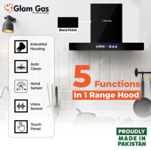 glam gas range hood | thunder 11 | kitchen hood | t shape chimney | 75,90 cm