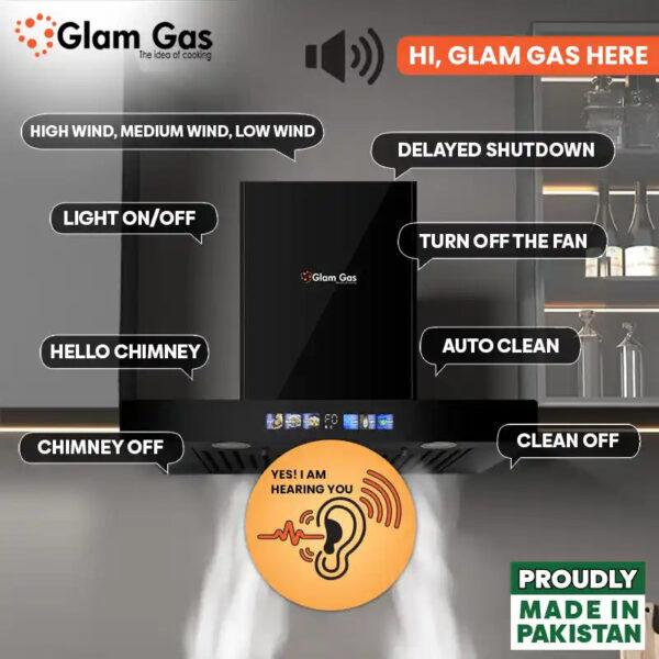 glam gas range hood | thunder 11 | kitchen hood | t shape chimney | 75,90 cm