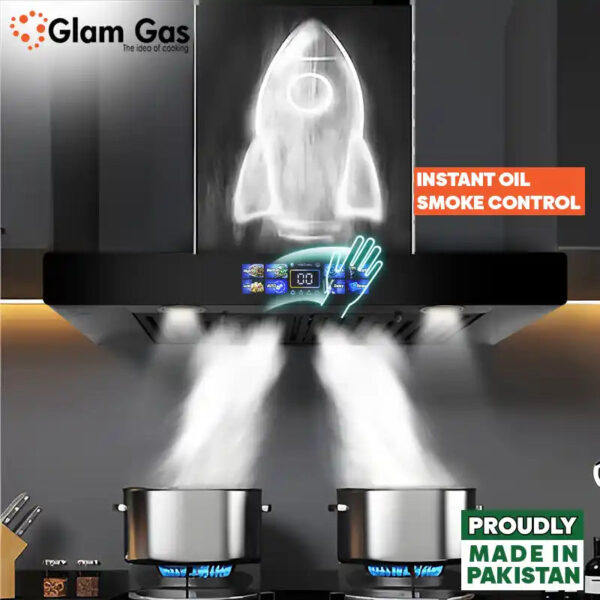 glam gas range hood | thunder 12 | kitchen hood | t shape chimney | 75,90 cm