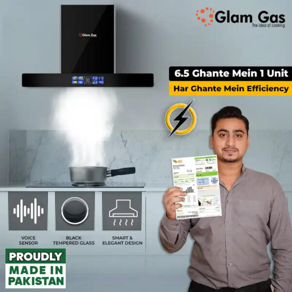 glam gas range hood | thunder 12 | kitchen hood | t shape chimney | 75,90 cm