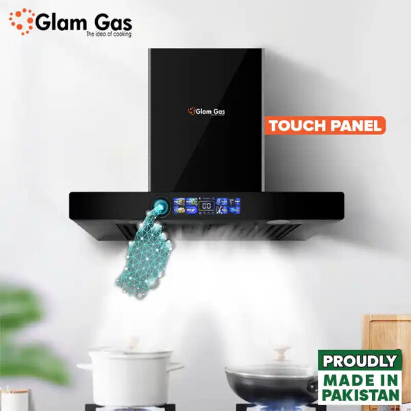 glam gas range hood | thunder 12 | kitchen hood | t shape chimney | 75,90 cm