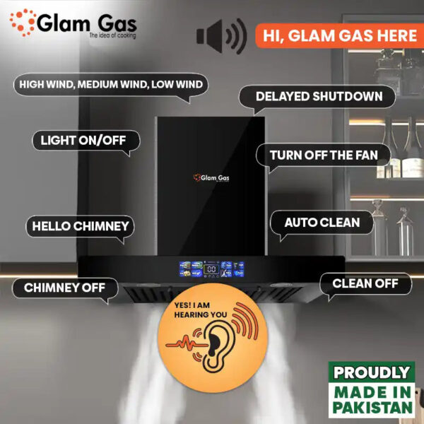 glam gas range hood | thunder 12 | kitchen hood | t shape chimney | 75,90 cm
