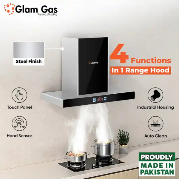 glam gas range hood | thunder | kitchen hood | t shape chimney | 75,90 cm